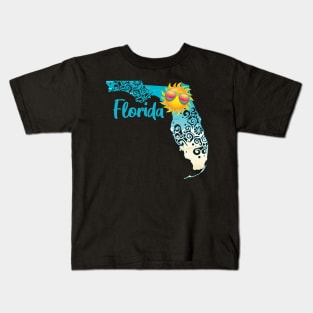 Florida With Sun Wearing Sunglasses Beach Ocean Kids T-Shirt